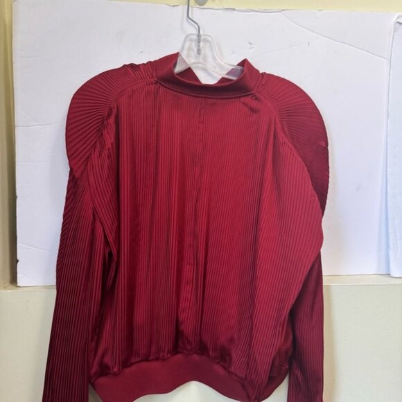 Aritzia Golden TNA NEW Bailer Pleated Oversize Balloon Track Bomber Jacket Satin - Picture 5 of 16